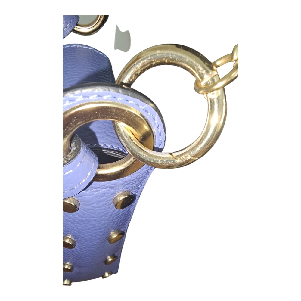 VERA PELLE Cassette Blue Mini Satchel/Crossbody with Gold Bee Accent & Chain - Picture 6 of 12